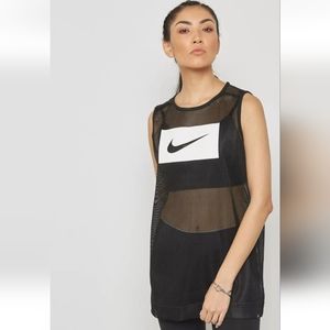 Nike Black and White Logo Swoosh Long Mesh Net Tank Top Shirt Size Small